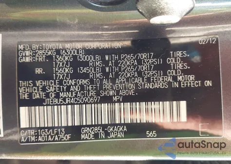 2012 Toyota 4Runner Sr5 from USA, damaged, VIN JTEBU5JR4C5090697